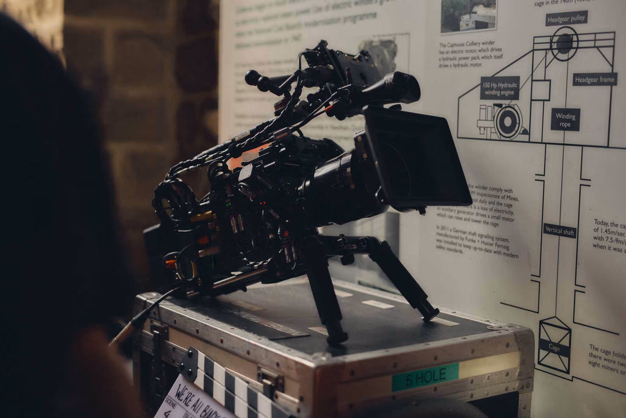 Cinema camera set up on location for corporate video production