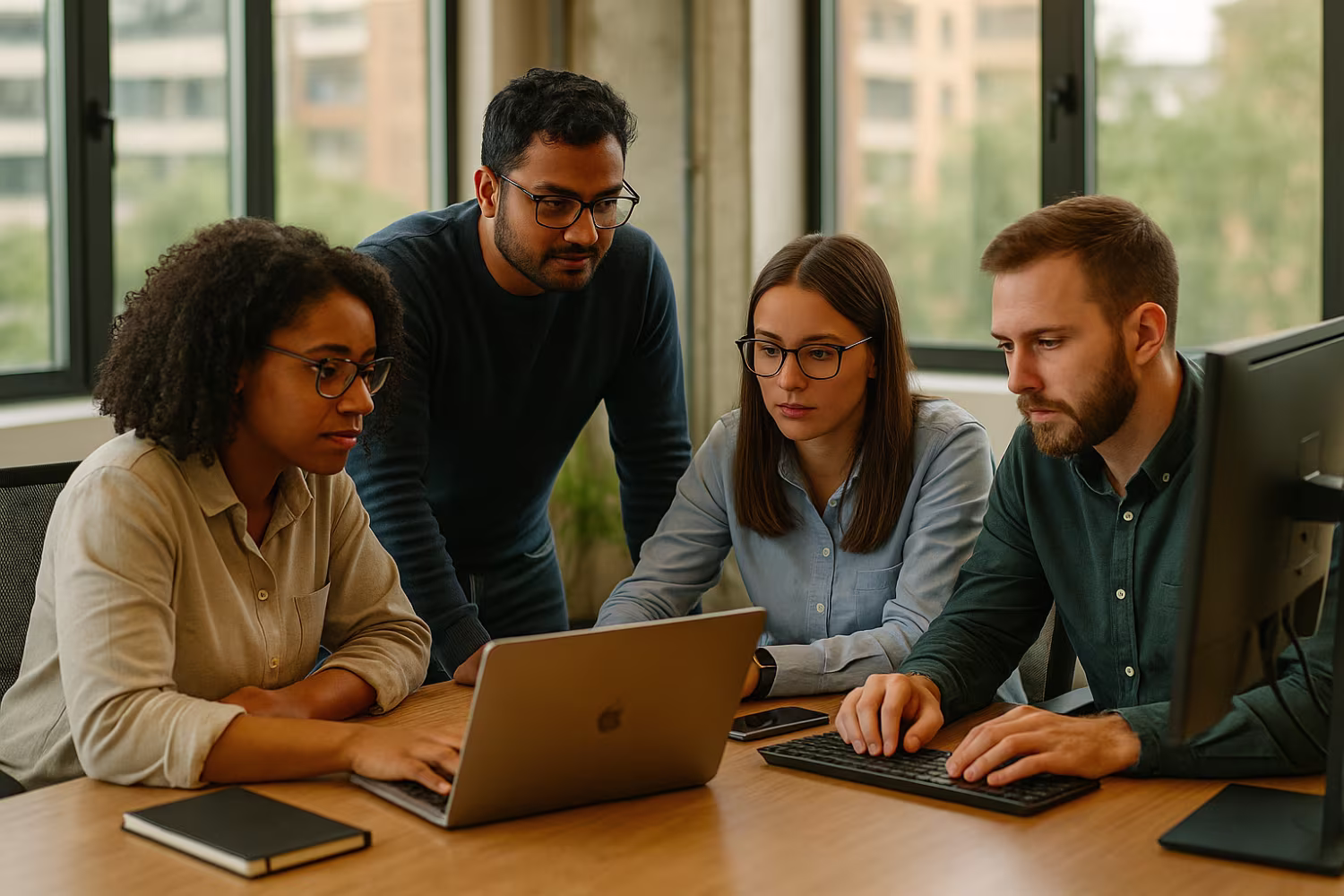 Diverse ITSM team collaborating professionally