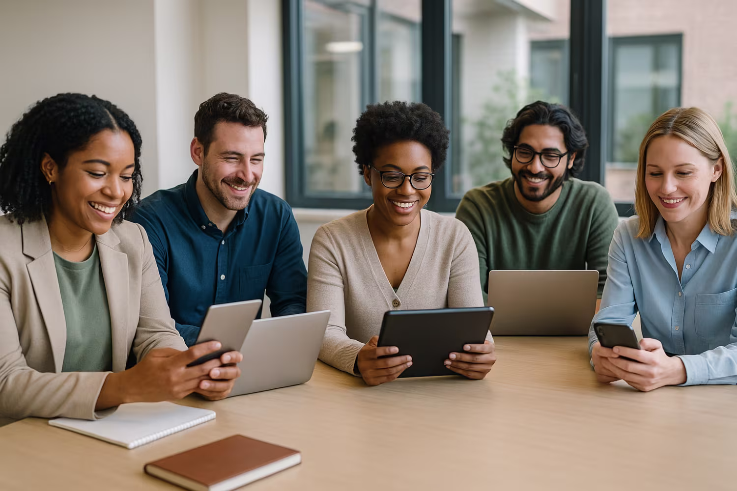 Diverse employees implementing BYOD policy