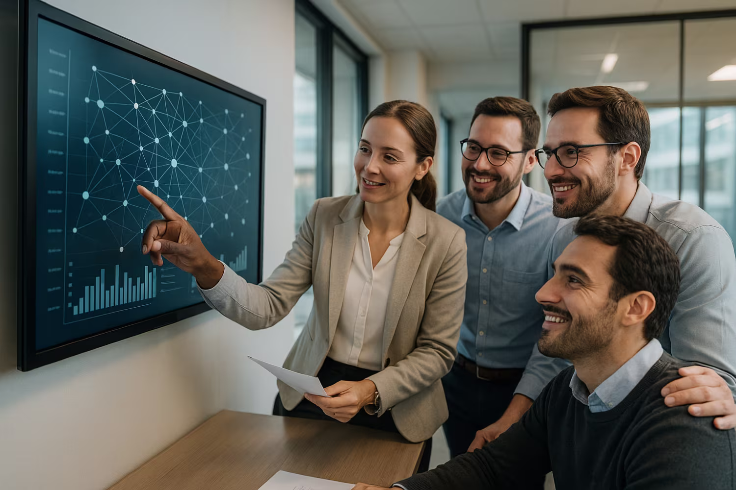 Team analyzing network performance optimization