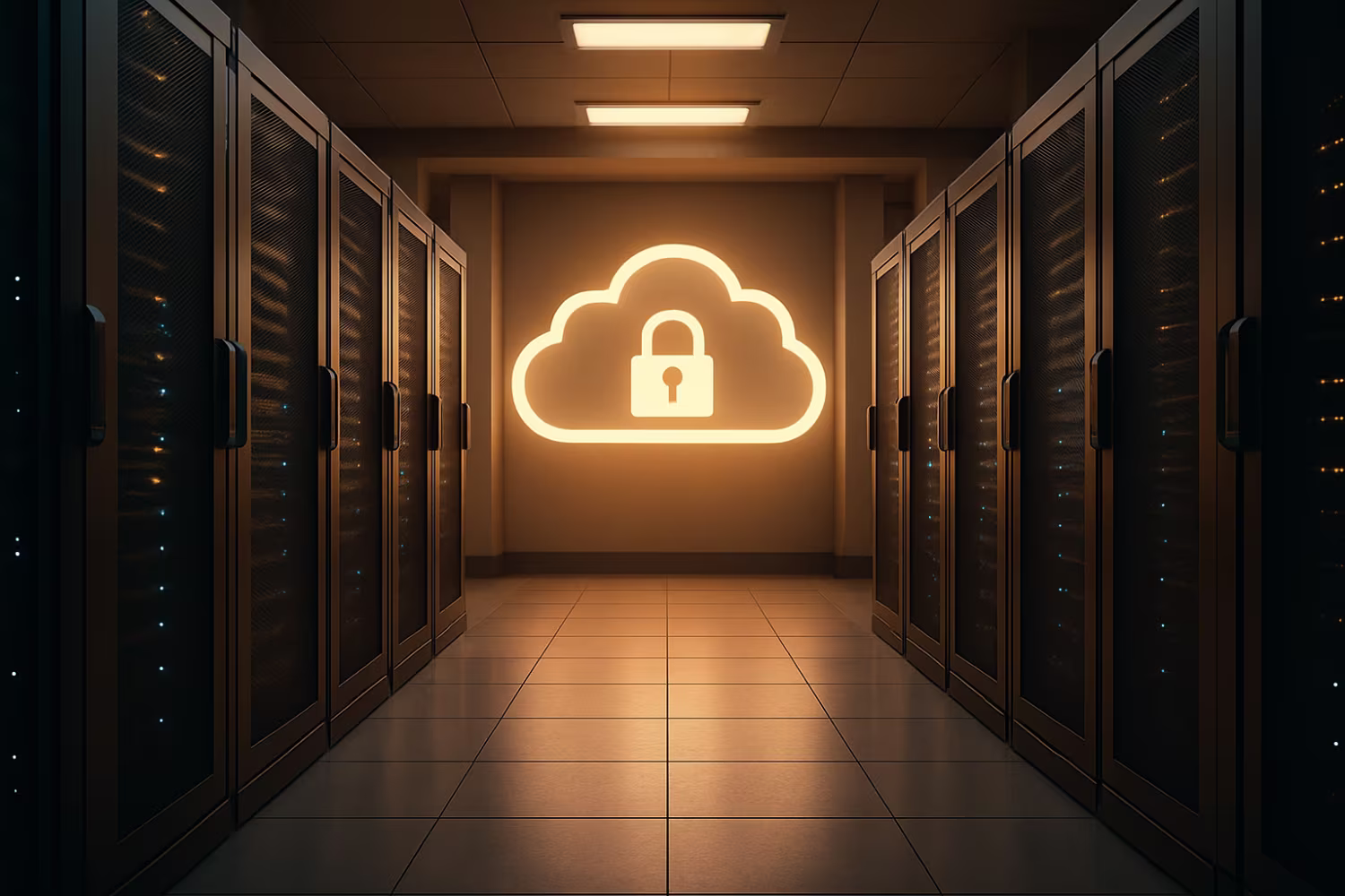 Futuristic cloud security architecture room