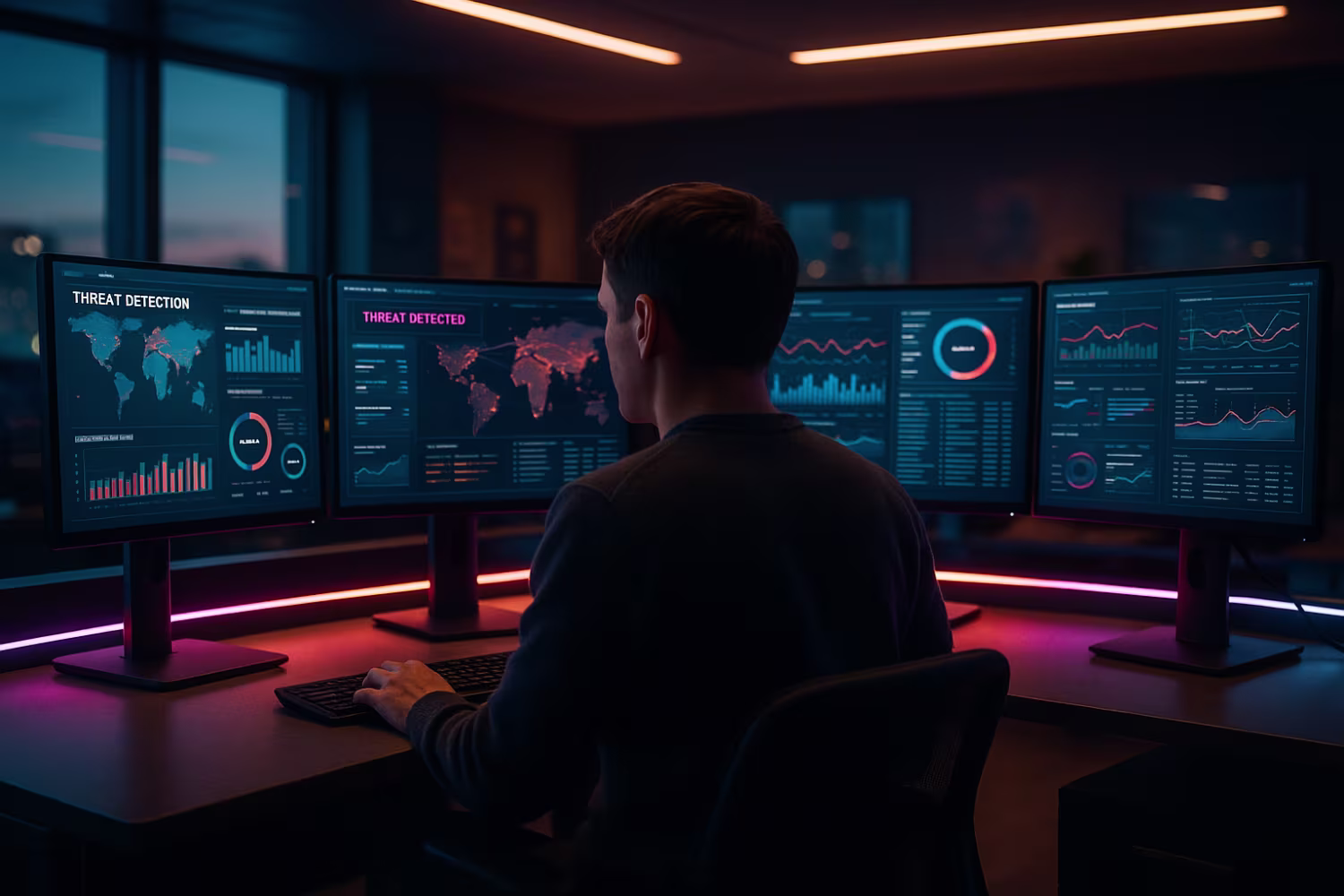 Tech operator analyzing cybersecurity incident response