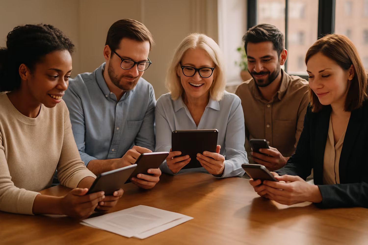 Diverse team collaborating on mobile security