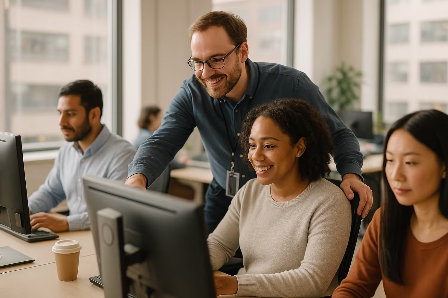 IT professional assisting diverse team