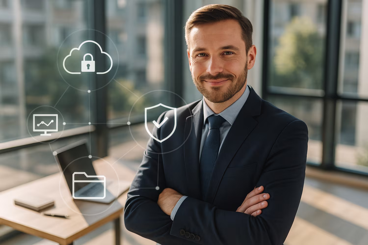 Professional managing DLP in sunny office