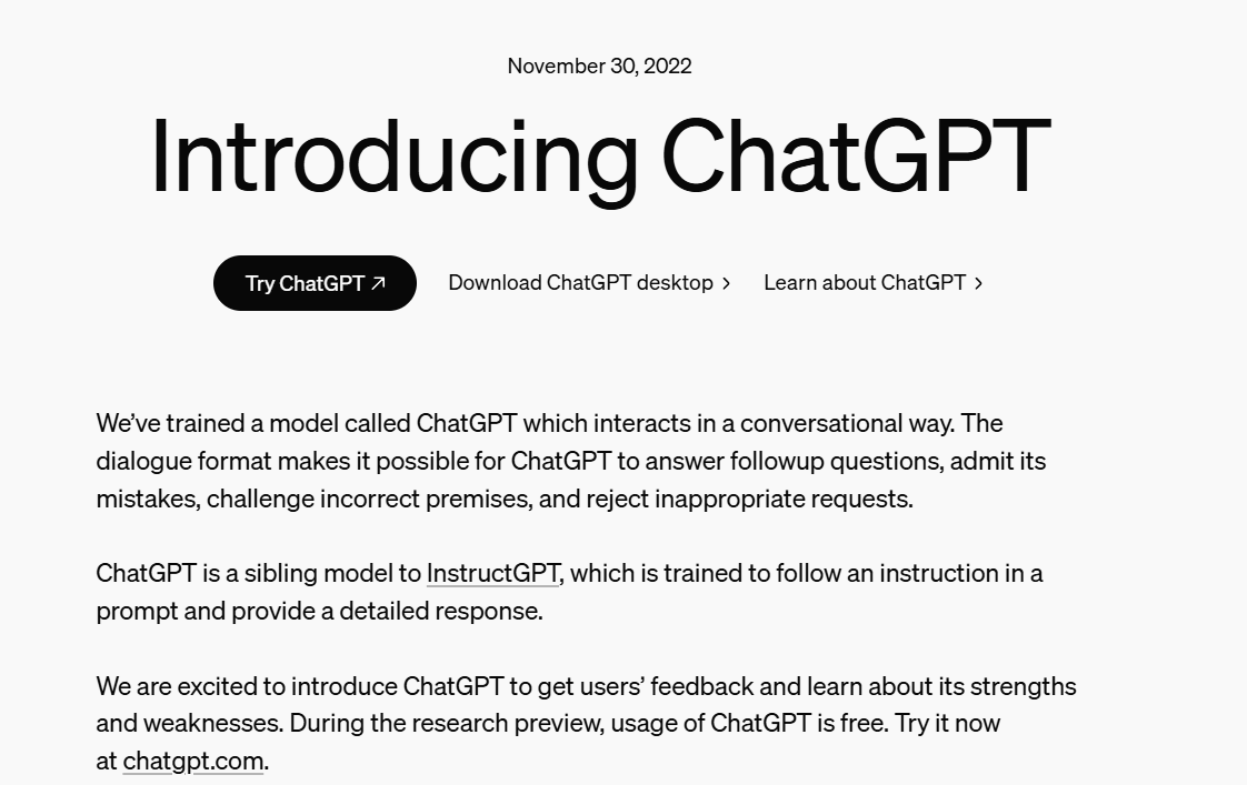 Homepage of Chatgpt