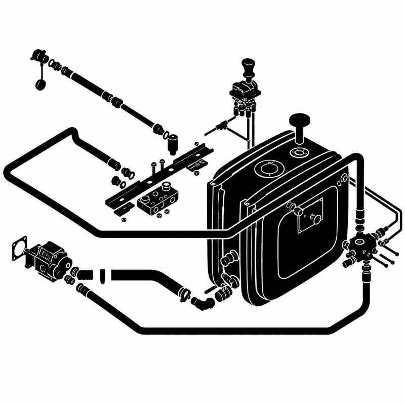 Wet kit installation diagram showing hydraulic tank, hoses, valves, and control components for heavy-duty truck system.