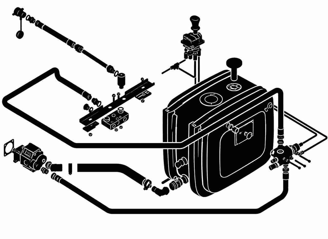 Wet kit installation diagram showing hydraulic tank, hoses, valves, and control components for heavy-duty truck system.