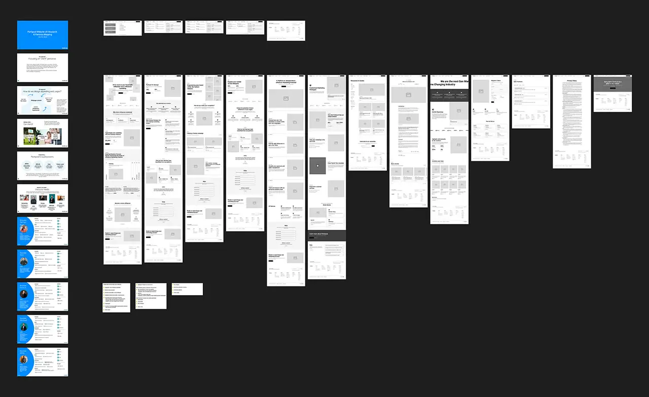 partipost's initial figma mockups in low fidelity