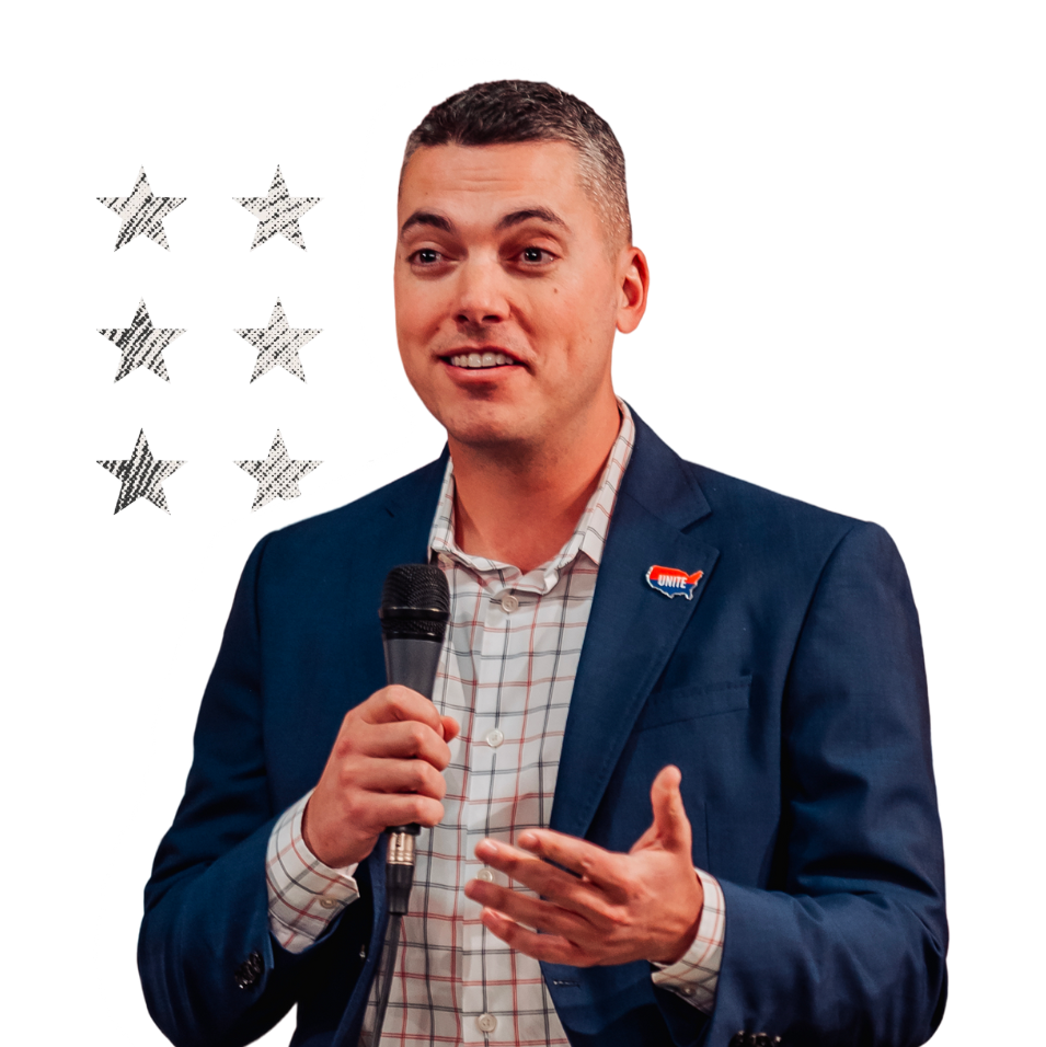 Wood box with cyan ballot coming out of it, a paddle lock on the front, and the word VOTE on the side