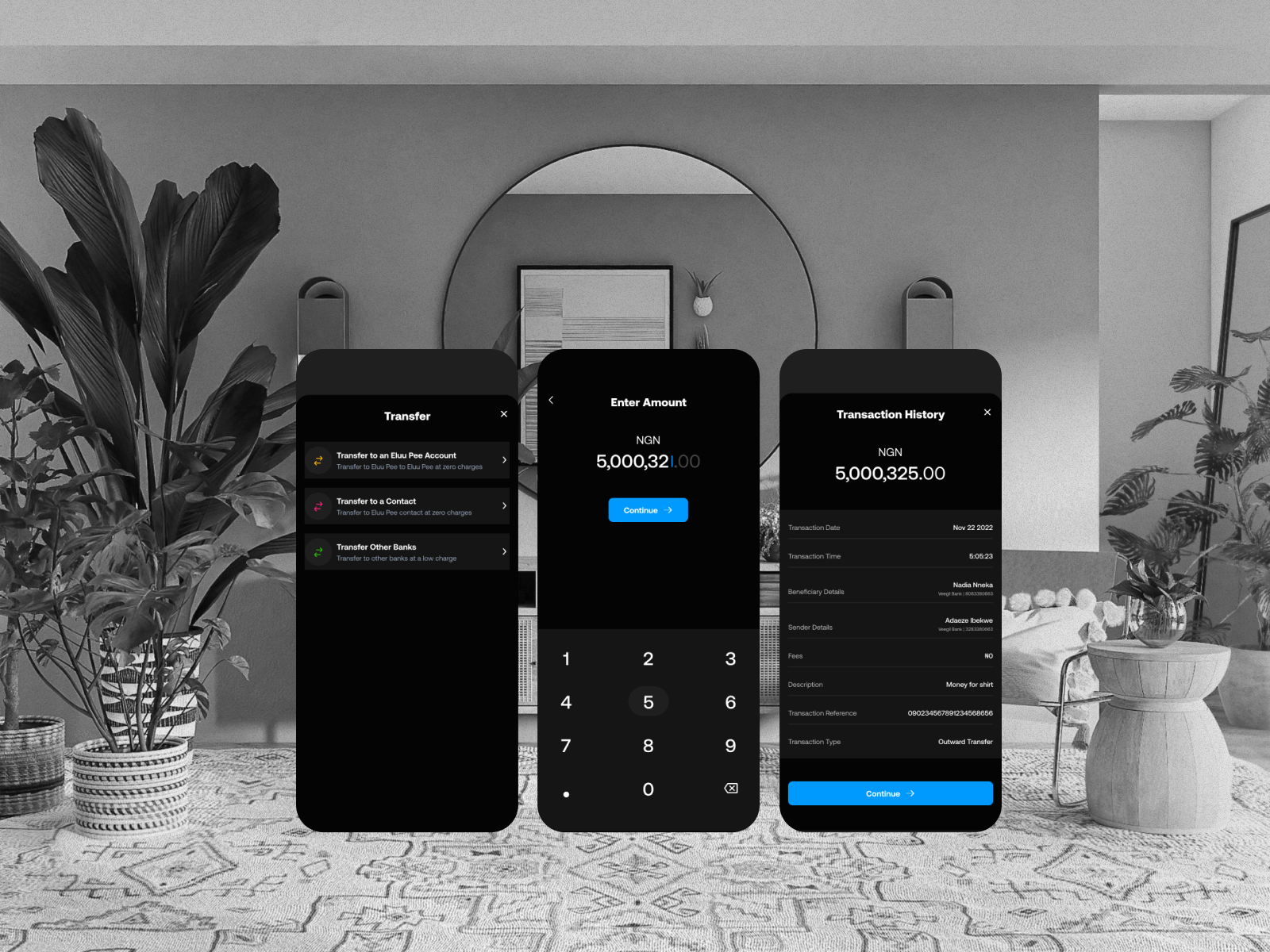 Transaction pages for a web3 Fintech app
