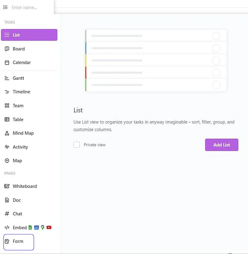 Adding a form view in ClickUp