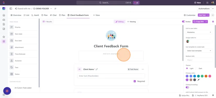 Creating a Client Feedback Form in ClickUp