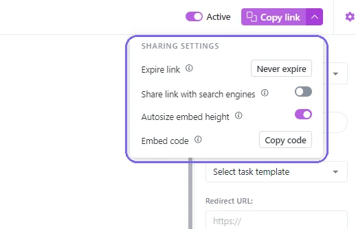 Form sharing options