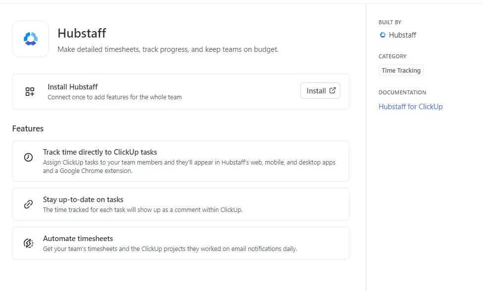 Hubstaff Time Tracker Integration with ClickUp