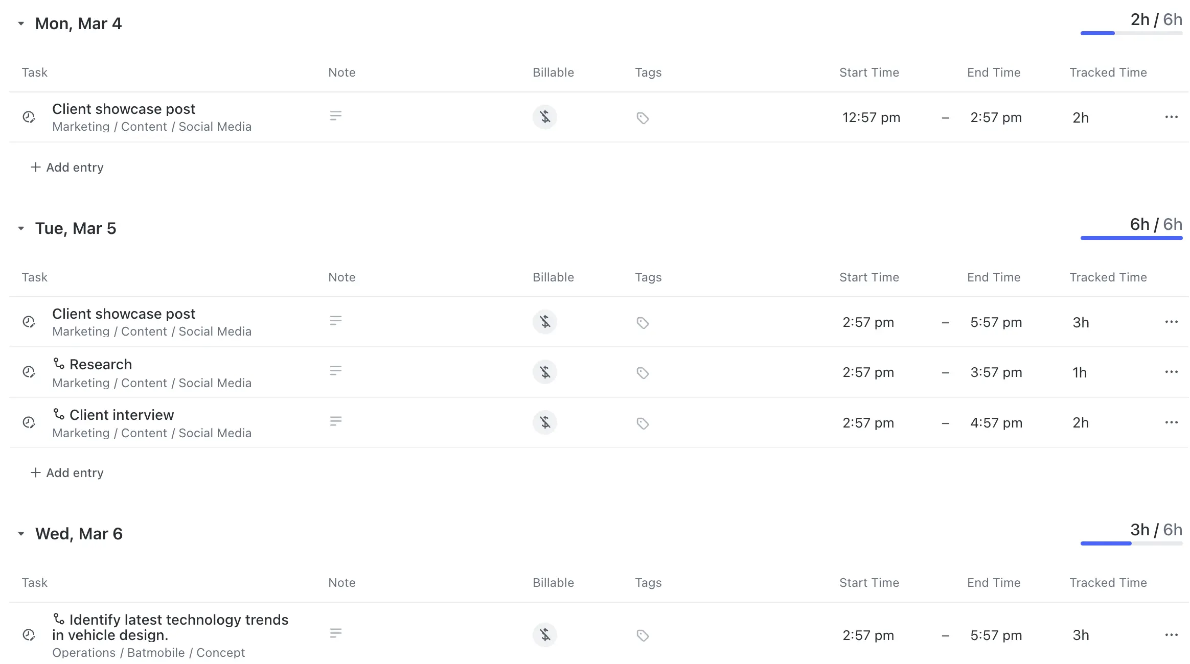 ClickUp Timesheets Interface