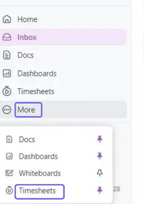 ClickUp Timesheets in the Sidebar