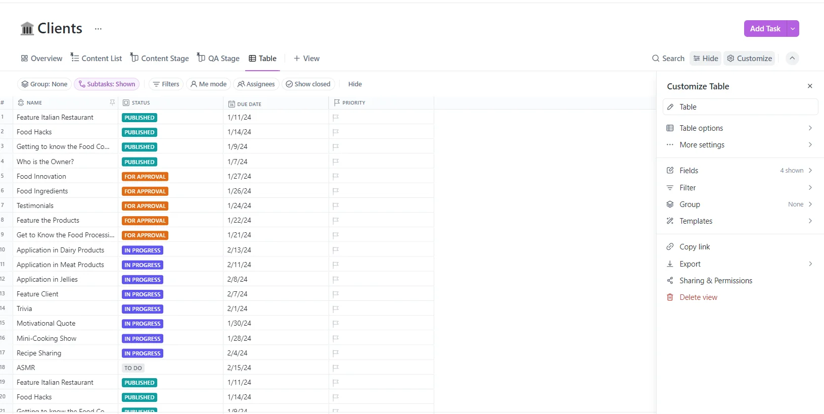 Table View is similar to a spreadsheet