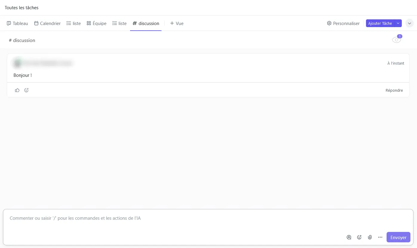 La vue discussion sur ClickUp