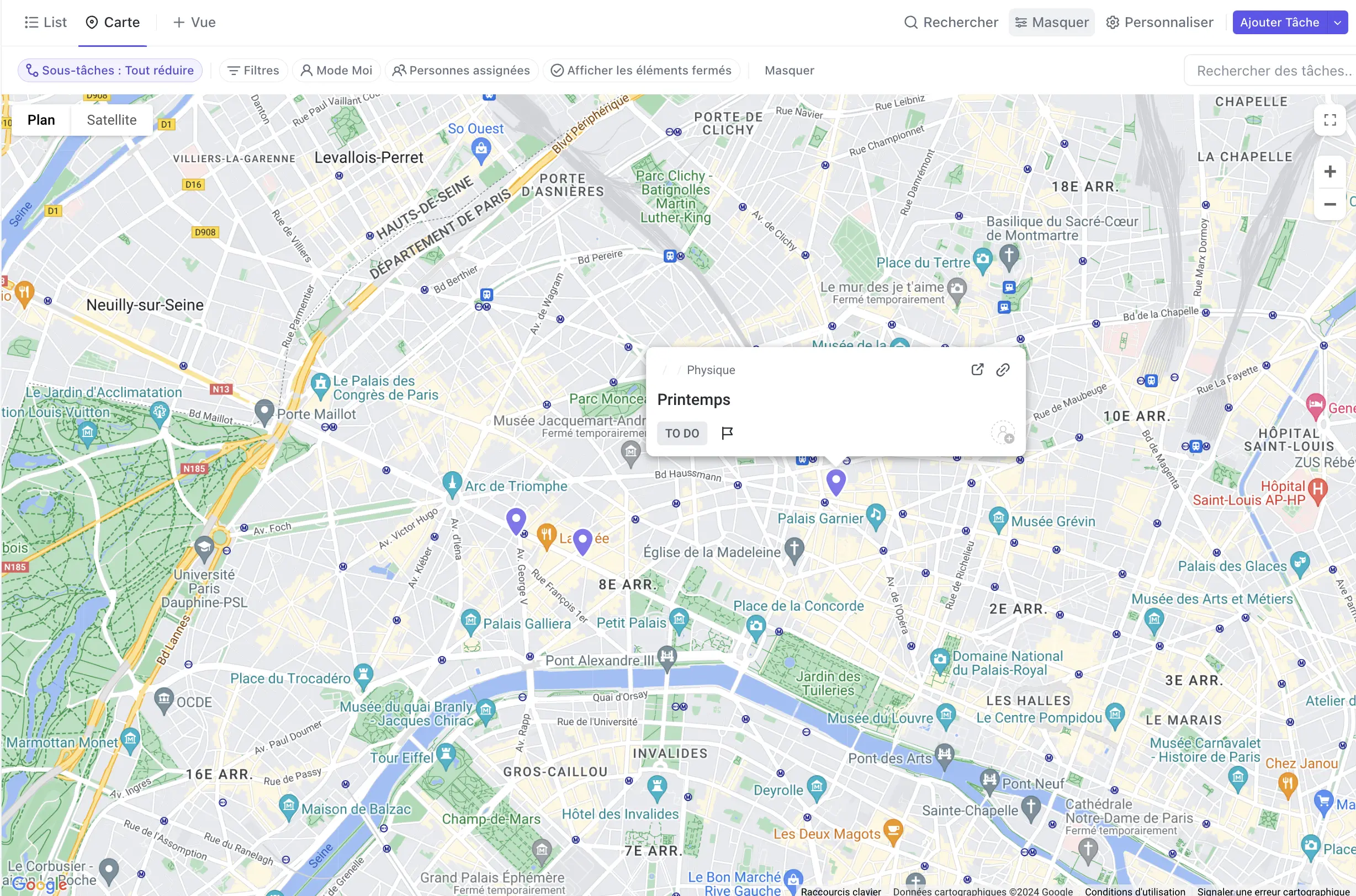 La vue Plan/Carte sur ClickUp