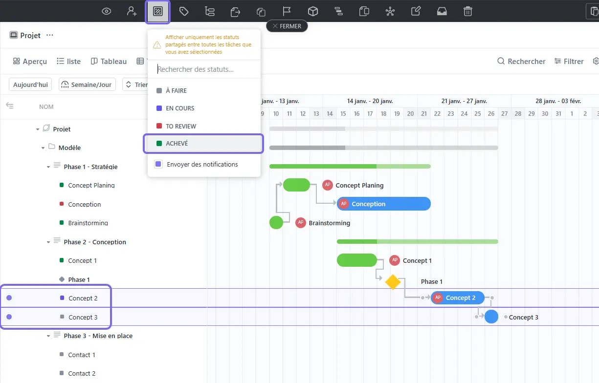 Edition de tâches en lot sur Gantt