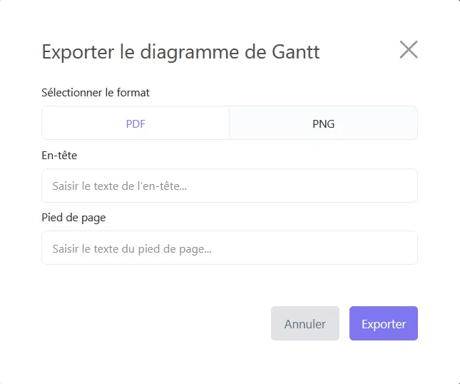 Exportation d'un diagramme de Gantt