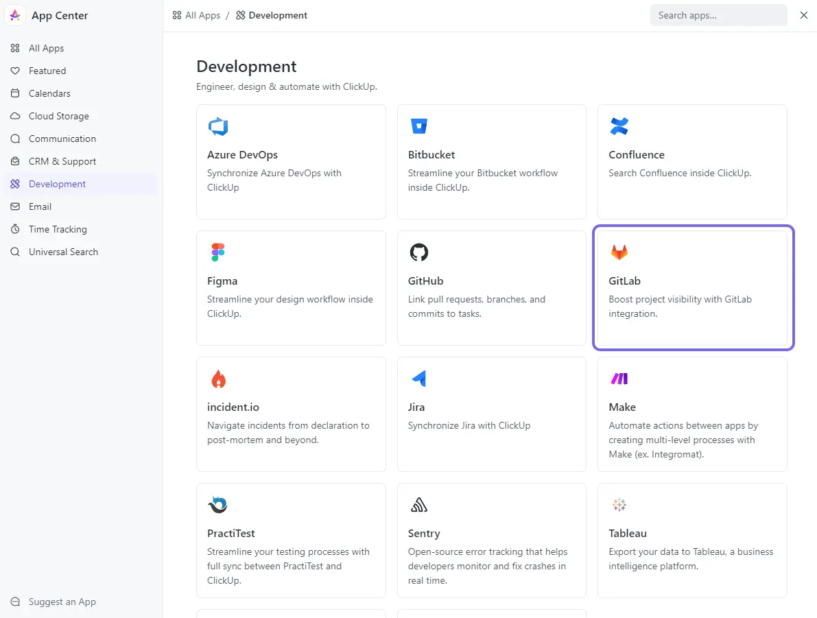 GitLab integration in ClickUp's App Center