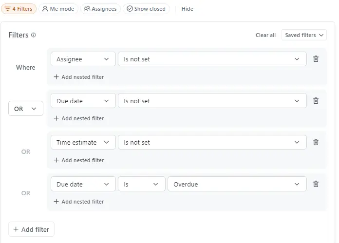 Set Up Different Filters