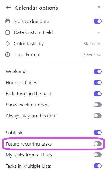 View all future recurring tasks in Calendar View