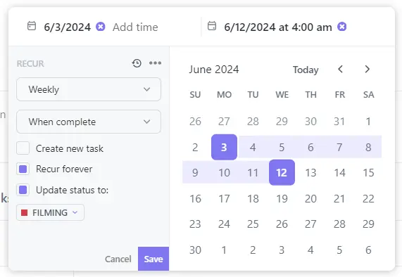 Setting up recurring tasks in ClickUp