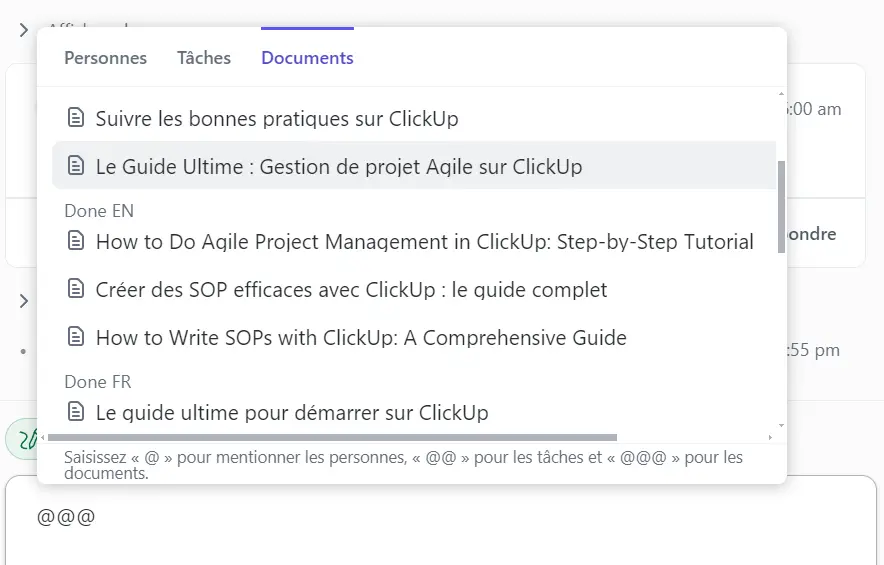 Mentionner un document ClickUp