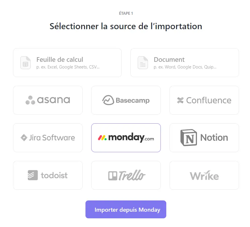 Importer dans ClickUp depuis d'autres outils