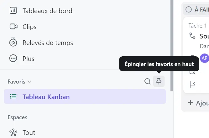 Favoris dans ClickUp