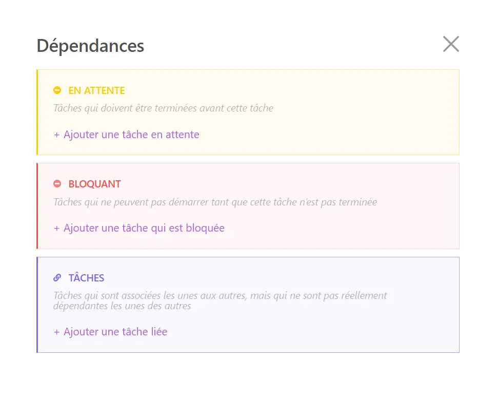 Les dépendances des tâches ClickUp