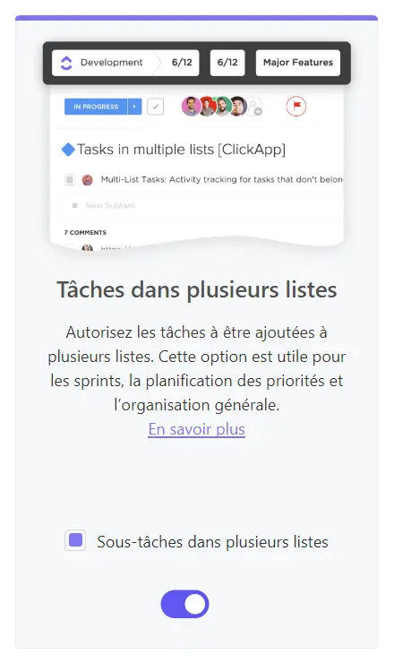 ClickApp Tâches dans plusieurs listes