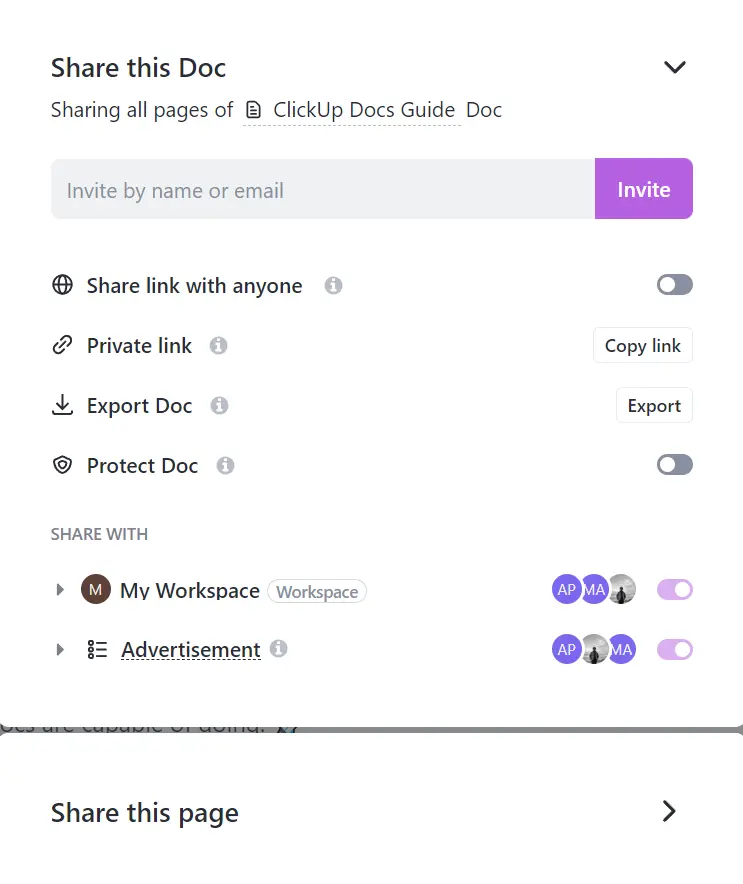 Share a ClickUp Doc