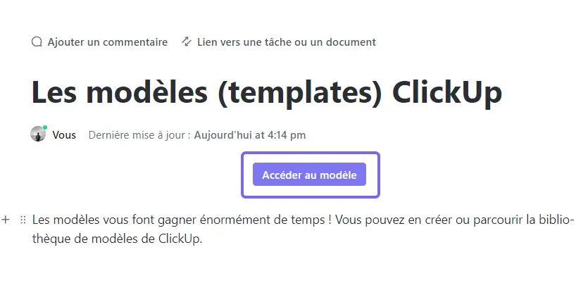 Mettre en place un bouton sur un document ClickUp