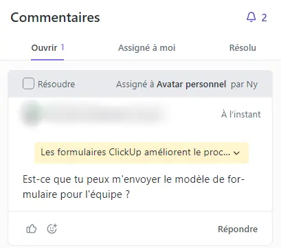 Les commentaires assignés sur les documents