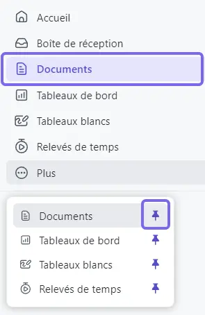 Epingler le hub de documents sur la barre latérale