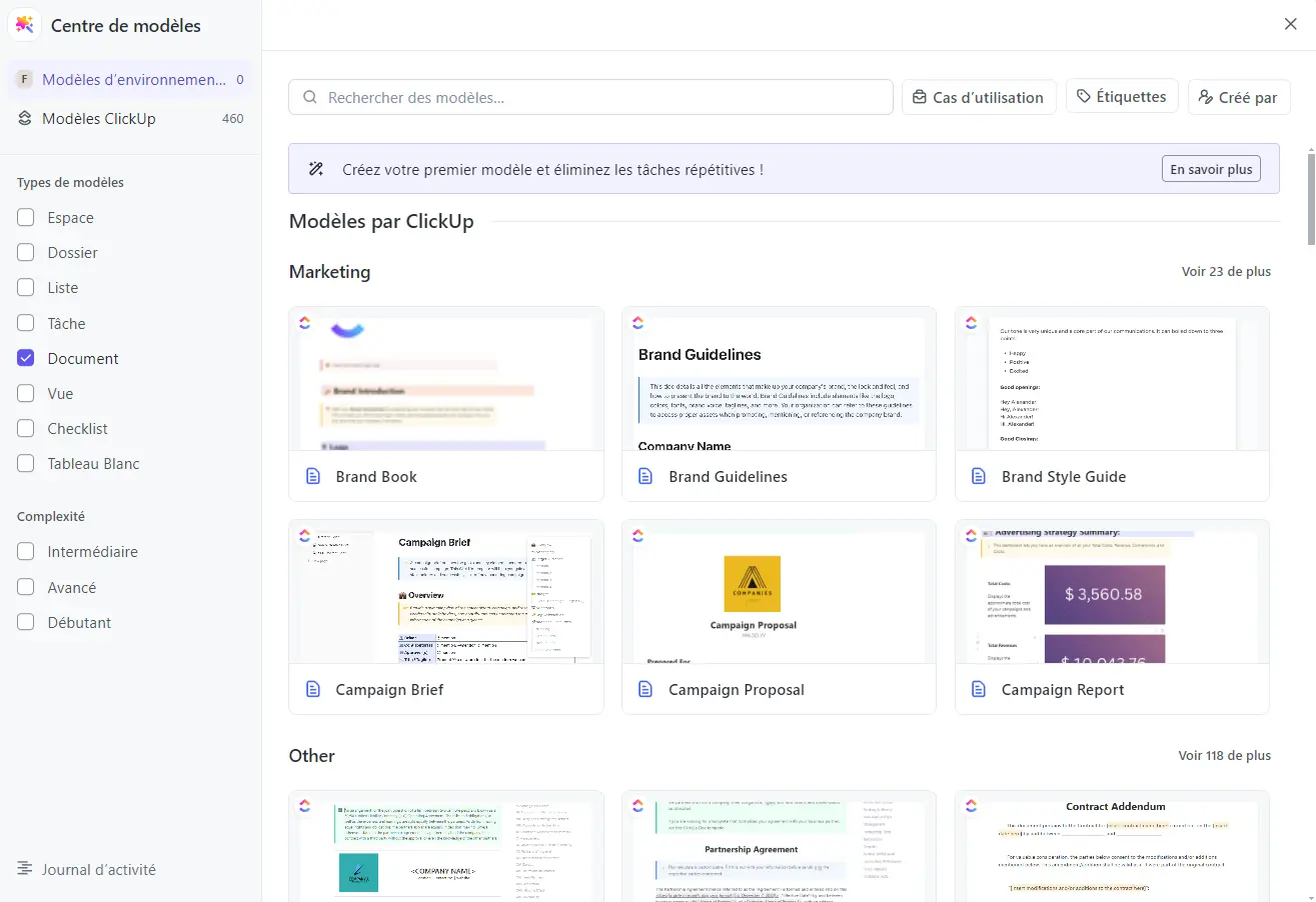 Centre de modèles de ClickUp