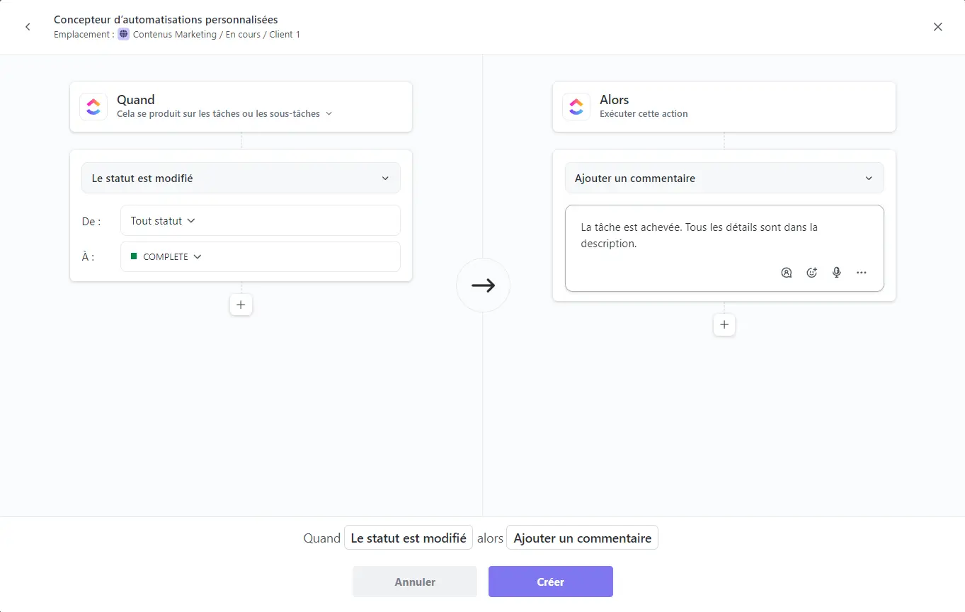 Créer une automatisation sur ClickUp 