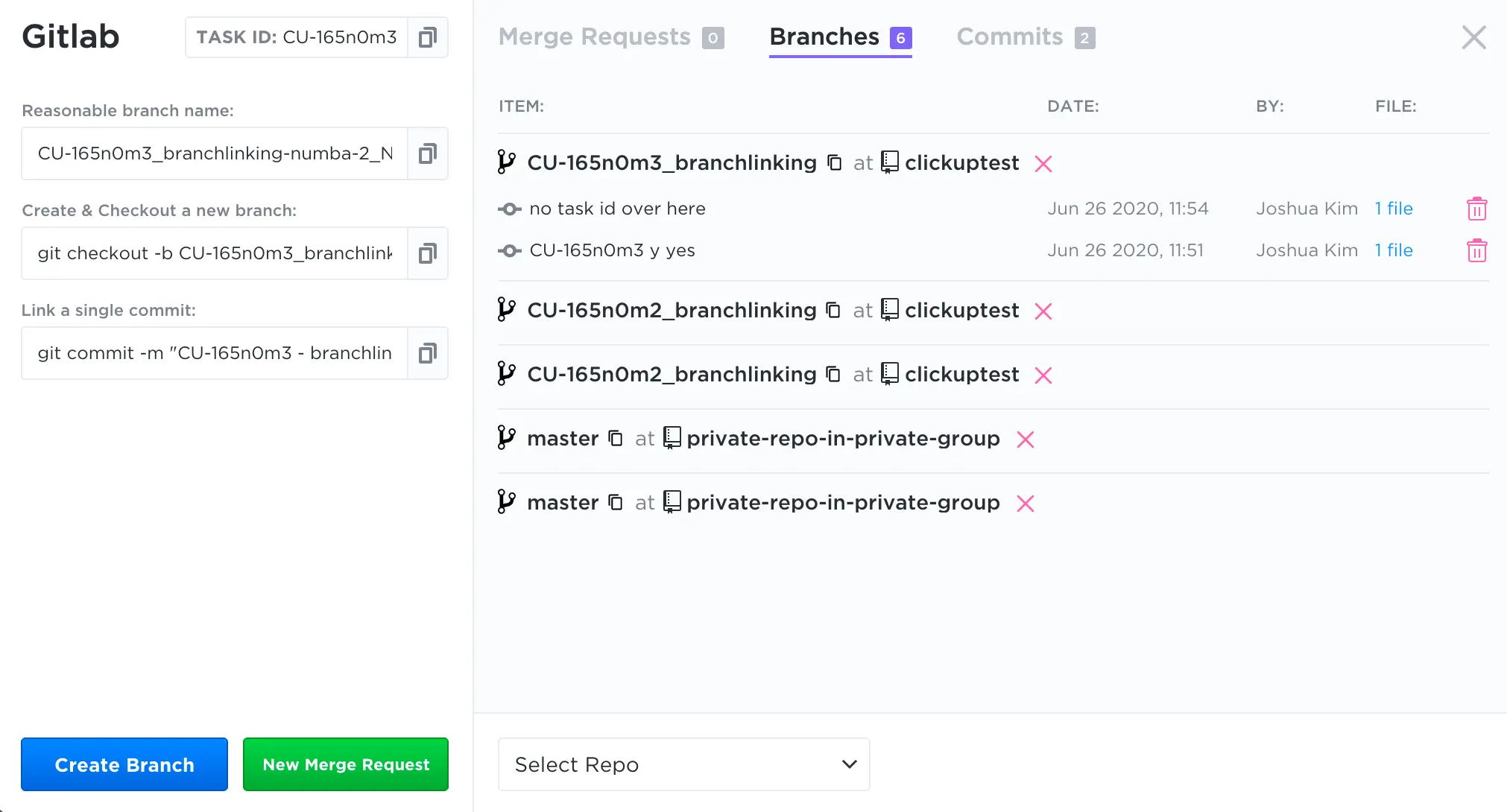 Les Branches GitLab dans ClickUp