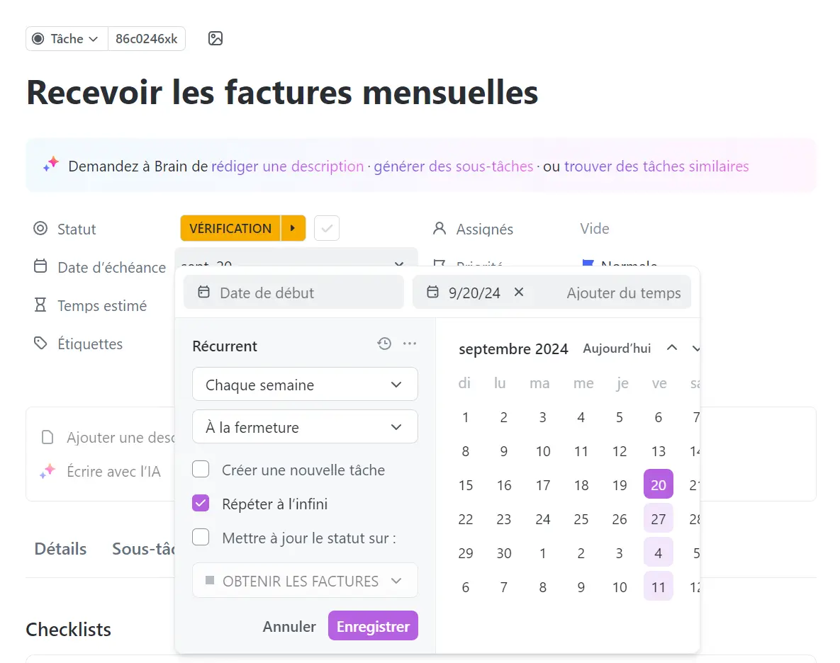 Mettre en place une récurrence pour recevoir les factures mensuelles