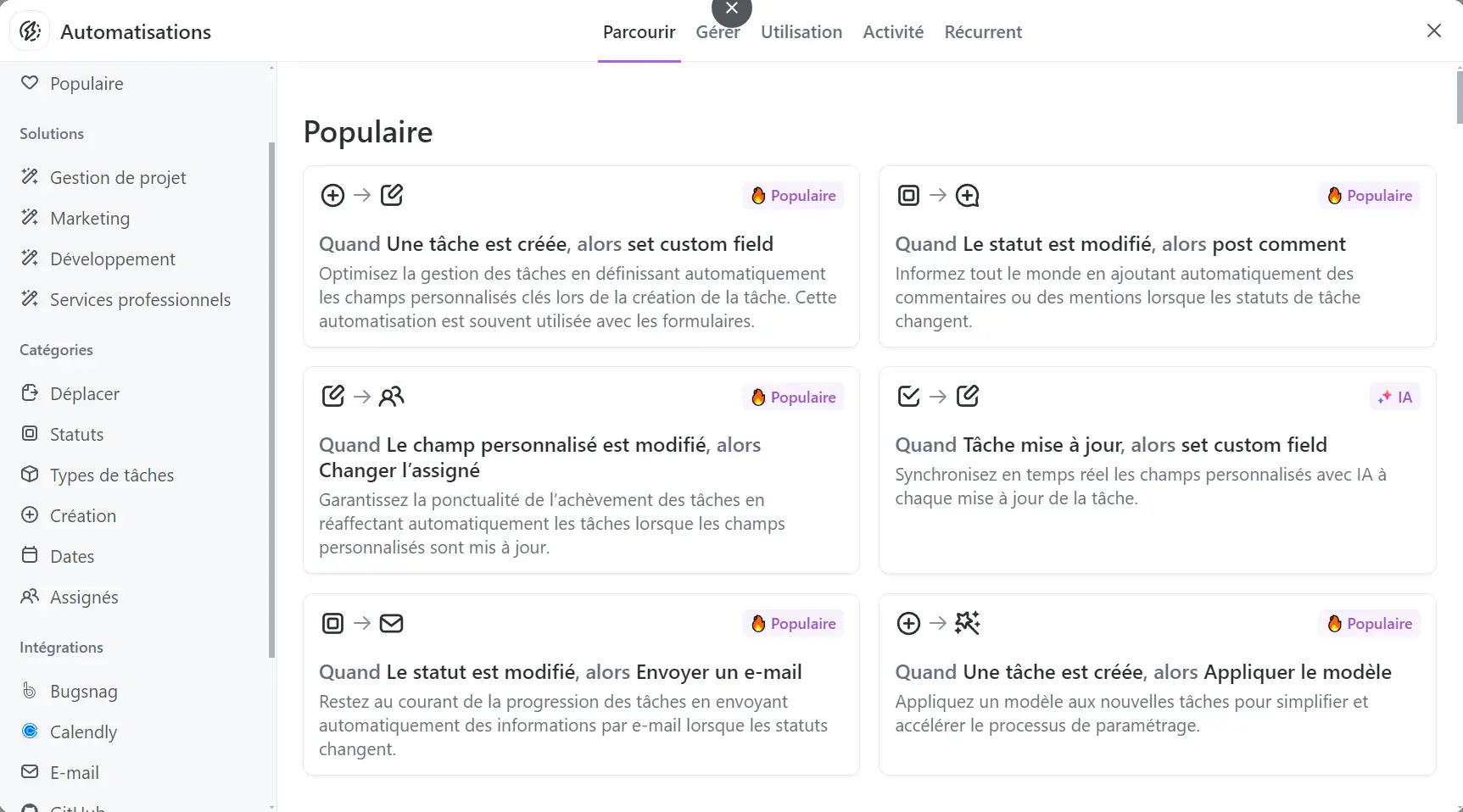 Les automatisations ClickUp