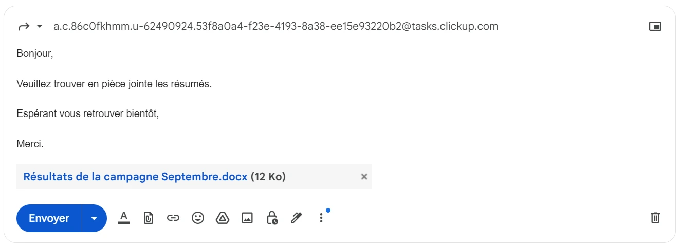 Transférer l'e-mail vers la tâche ClickUp
