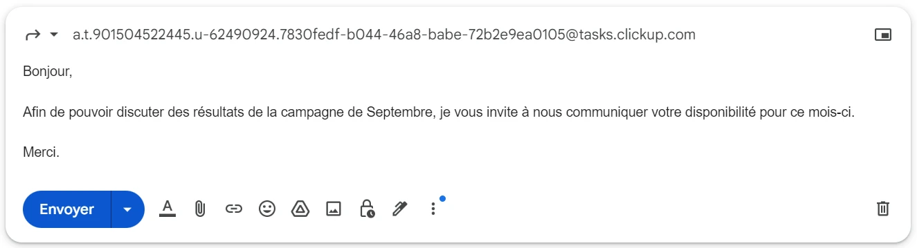 Transférer l'e-mail vers la liste ClickUp