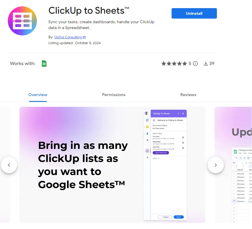 Download and Install ClickUp to Sheets