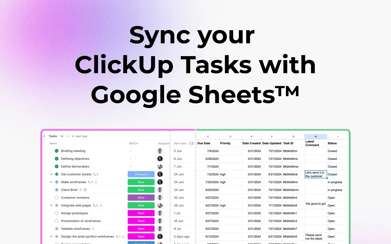 Sync your tasks with ClickUp to Sheets