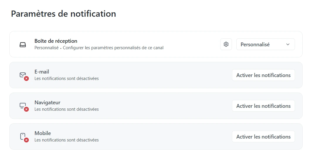 Les paramètres de Notifications ClickUp