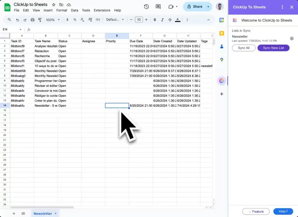 ClickUp to Sheets Interface